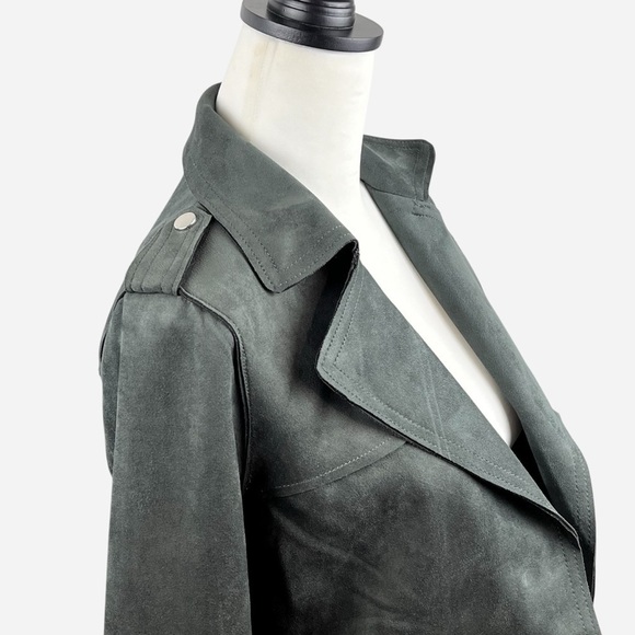 Philosophy Open Faux Leather Cropped Jacket XS Pockets Carbon Crystal Moto NEW - Picture 2 of 15